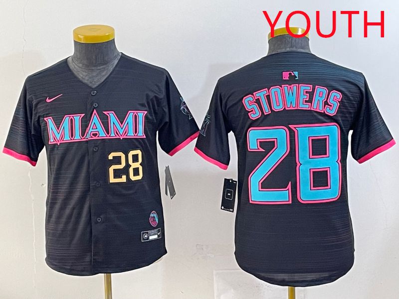 Youth 2025 Miami Marlins #28 Stowers Black Joint Name Nike MLB Jersey style 4